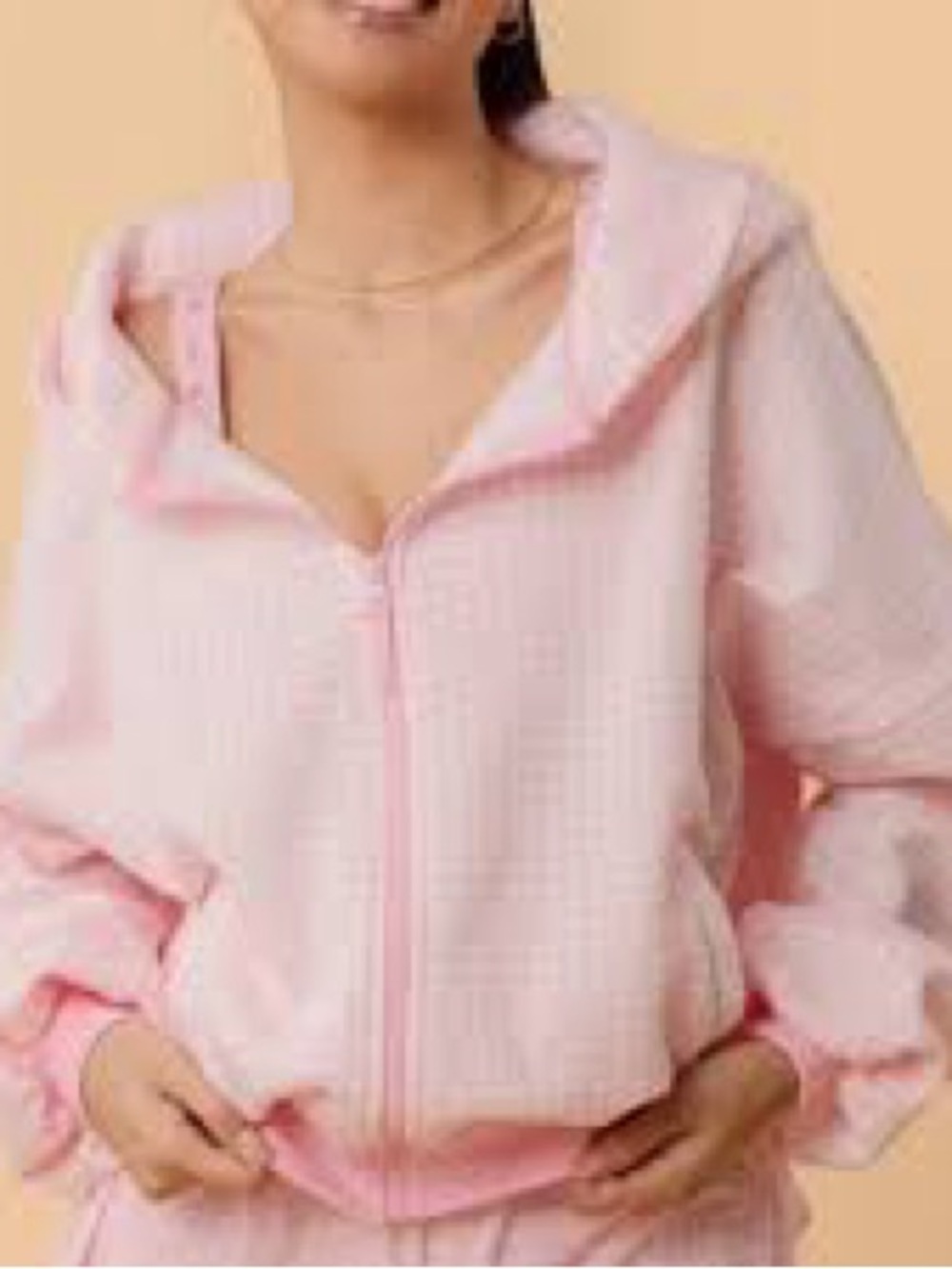 Light Pink gingham Hooded Zip-Up Sweatshirt